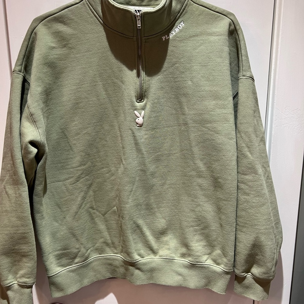 PLAYBOY Men's Sage Green Zip-Up Sweater
